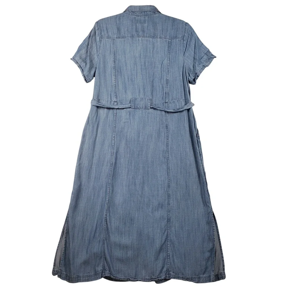 Lands' End Women M Chambray Shirt Dress Blue Denim Short Sleeve Button‎ Front - Picture 2 of 8